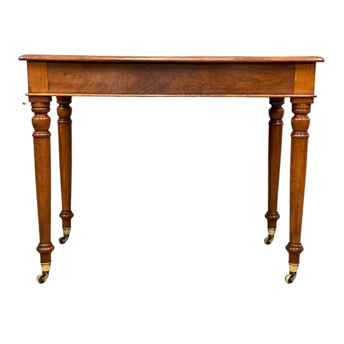 1617 - A Victorian mahogany side table by Loach & Clarke, on brass cup casters. 94x55x74cm