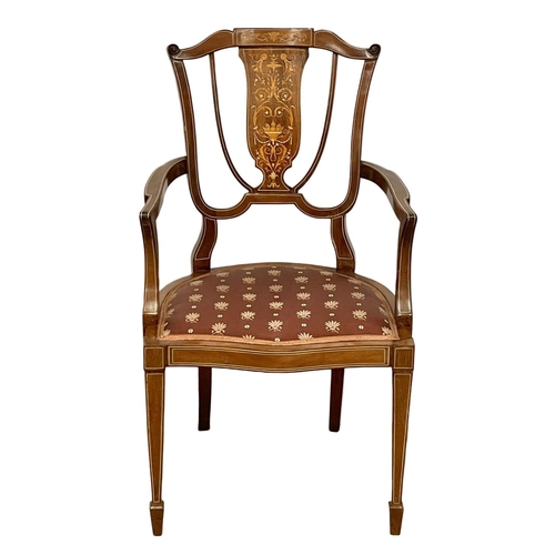 1615 - An Edwardian inlaid mahogany parlour armchair.