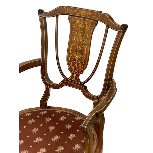 1615 - An Edwardian inlaid mahogany parlour armchair.