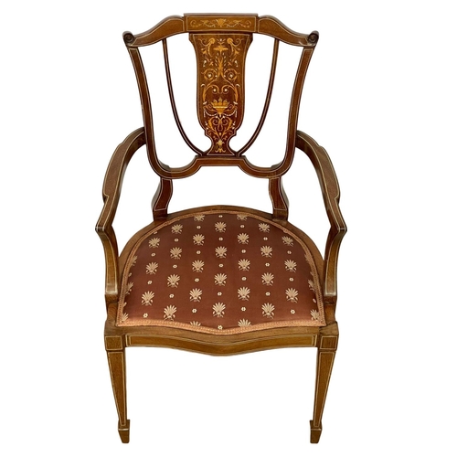 1615 - An Edwardian inlaid mahogany parlour armchair.