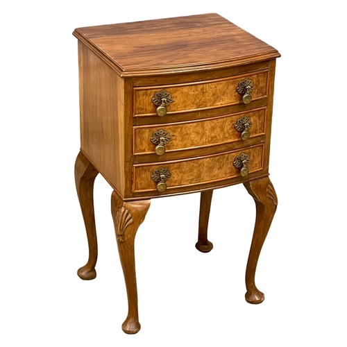 1611 - A small Georgian style Burr Walnut chest of drawers on Queen Anne legs. 41x33.5x67cm