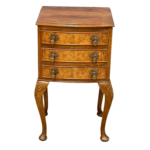 1611 - A small Georgian style Burr Walnut chest of drawers on Queen Anne legs. 41x33.5x67cm