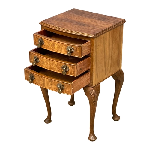 1611 - A small Georgian style Burr Walnut chest of drawers on Queen Anne legs. 41x33.5x67cm