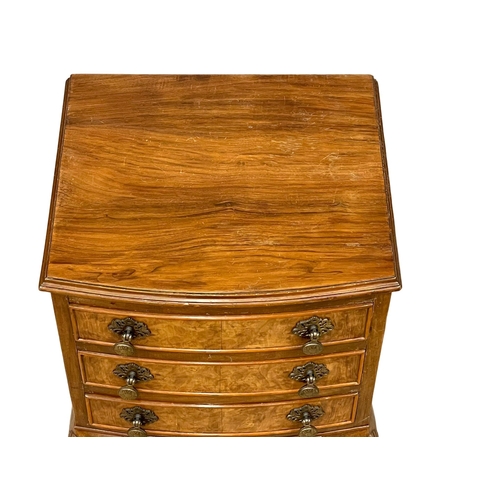 1611 - A small Georgian style Burr Walnut chest of drawers on Queen Anne legs. 41x33.5x67cm