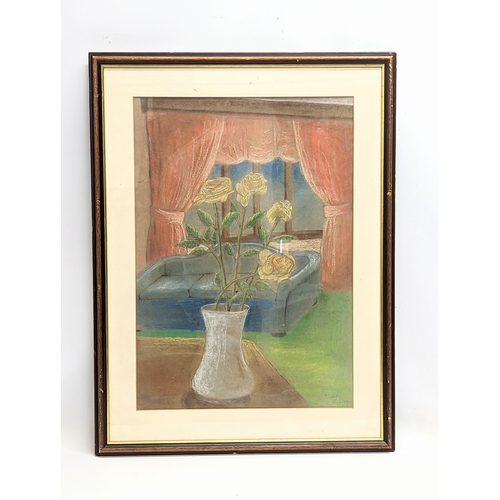 258 - A large signed pastel. 57x75cm with frame, 41x58cm without frame