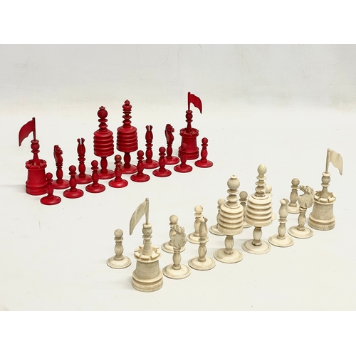 18 - A 19th century carved bone chess set.