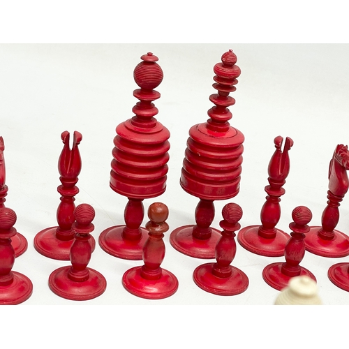 18 - A 19th century carved bone chess set.