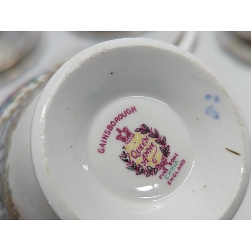 834 - A set of 6 Gainsborough Queen Anne teacups and saucers with a set of 3 Aynsley teacups and saucers.