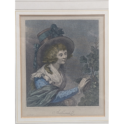 72 - A set of 4 late 19th century coloured seasonal engravings. 26.5x30cm