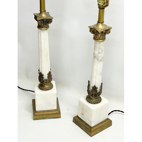 55 - A pair of large onyx and ornate brass lamps with Corinthian style pillars. 83cm