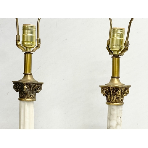 55 - A pair of large onyx and ornate brass lamps with Corinthian style pillars. 83cm