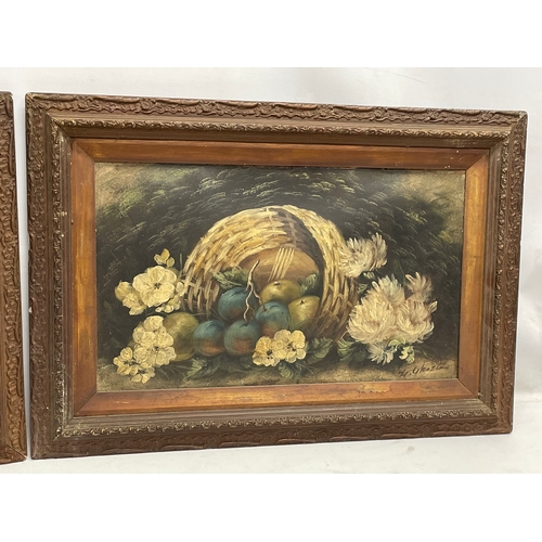 85 - 2 Still Life oil paintings by Evelyn Cheston (1875-1929) paintings measure 49x29cm. Frame 65x44.5cm.