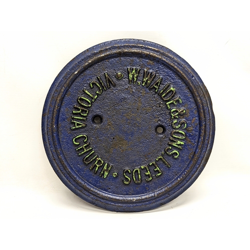 23 - A late 19th century cast iron plaque for Victoria Churn by W. Wide& Sons, Leeds. 23.5cm