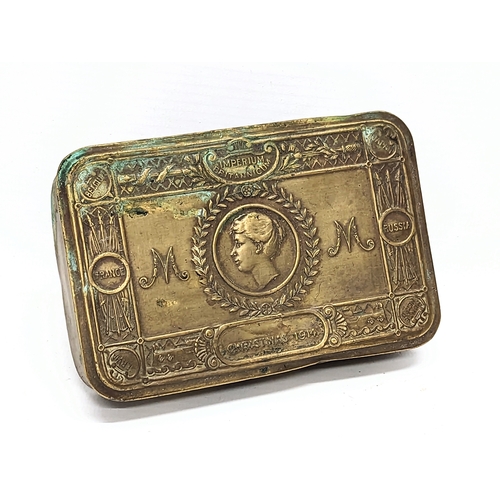 185 - A World War I brass gift tin by Queen Mary, Christmas 1914.