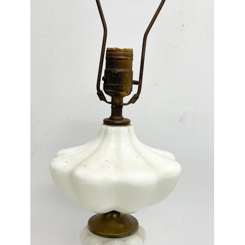 104 - A large early 20th century Milk Glass table lamp. 76cm