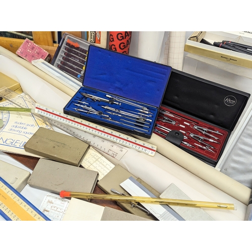 106 - A quantity of vintage architectural equipment, including tracing paper, rulers, etc.