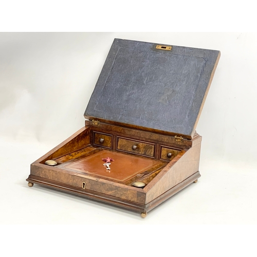 65 - A Victorian style Burr Walnut writing slope. 37x34x15cm