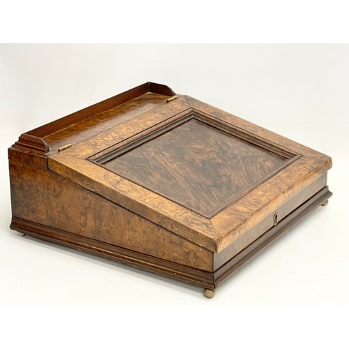 65 - A Victorian style Burr Walnut writing slope. 37x34x15cm