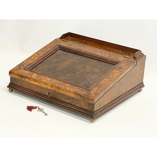 65 - A Victorian style Burr Walnut writing slope. 37x34x15cm