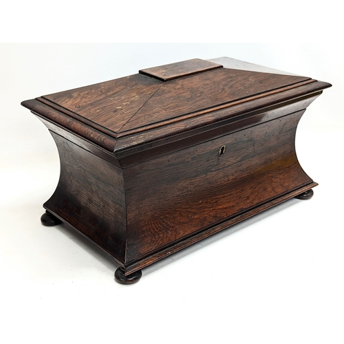 35 - A large Regency rosewood tea caddy in sarcophagus shape, circa 1810. 37x21.5x22.5cm