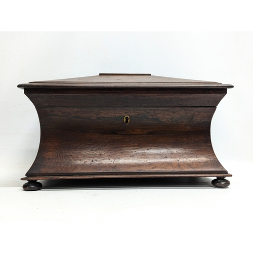 35 - A large Regency rosewood tea caddy in sarcophagus shape, circa 1810. 37x21.5x22.5cm