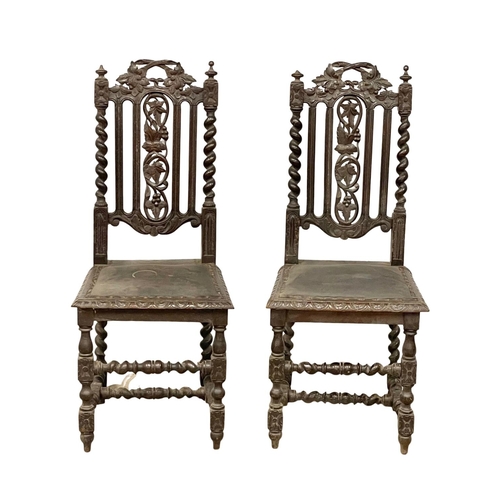 1618 - A pair of late 19th century Jacobean style carved oak side chairs. Circa 1880-1900.