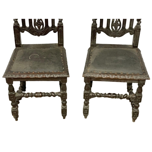 1618 - A pair of late 19th century Jacobean style carved oak side chairs. Circa 1880-1900.