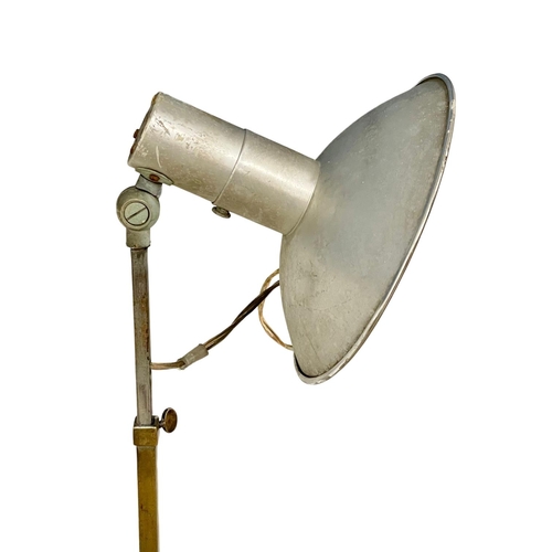 62 - A 1930’s brass and chrome telescopic spotlight floor lamp. Fully open 202cm. Closed 132cm