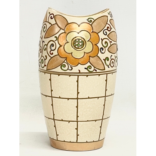 81 - A 1930’s Charlotte Rhead Trellis pattern pottery vase. Designed for Bursley Ware. 12x22cm.