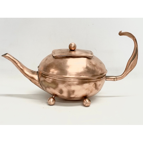 137 - 6 pieces of copper ware. Including a large kettle and a Stockli Netstal pot with handle. Kettle meas... 