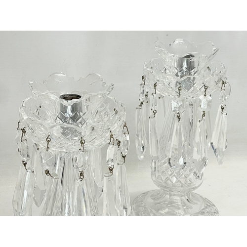 41 - A pair of vintage Waterford Crystal lustre candleholders with droplets. 25cm