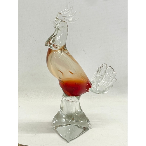 141 - 2 pieces of Murano Art Glass. Rooster measures 26cm