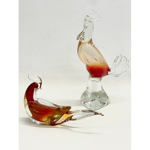 141 - 2 pieces of Murano Art Glass. Rooster measures 26cm