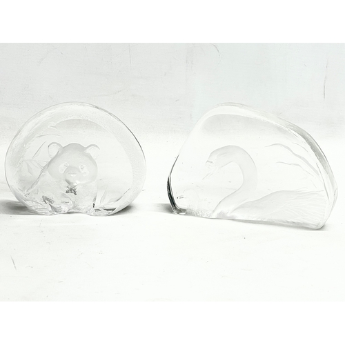 274 - 2 vintage Swedish glass paperweights by Mats Jonasson. 15x10cm