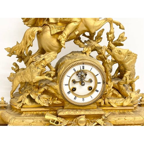 24 - A large Phillipe. H. Mourey (1840-1910) late 19th century gilt spelter mantle clock. With pendulum. ... 