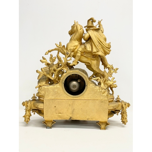 24 - A large Phillipe. H. Mourey (1840-1910) late 19th century gilt spelter mantle clock. With pendulum. ... 