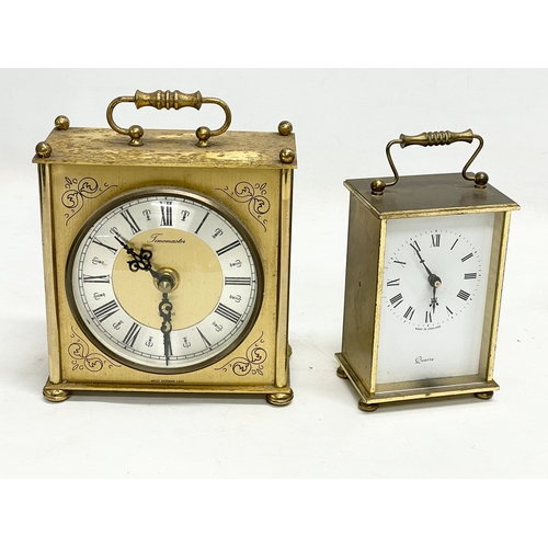 792 - 4 vintage brass clocks. Largest 13x7x16cm