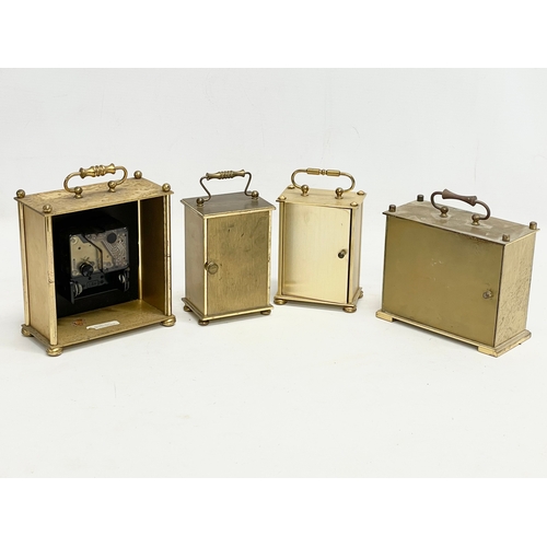 792 - 4 vintage brass clocks. Largest 13x7x16cm