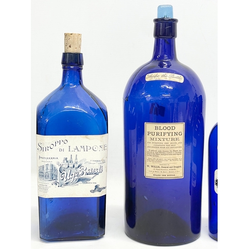 84 - 5 late 19th/early 20th century Bristol Blue chemist bottles. Largest 32cm