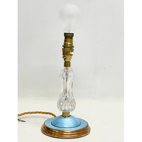 155 - A good quality vintage crystal and enamel table lamp. 13x26cm