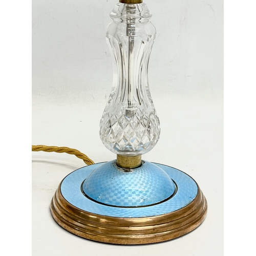 155 - A good quality vintage crystal and enamel table lamp. 13x26cm