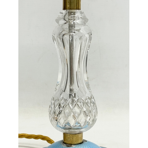 155 - A good quality vintage crystal and enamel table lamp. 13x26cm