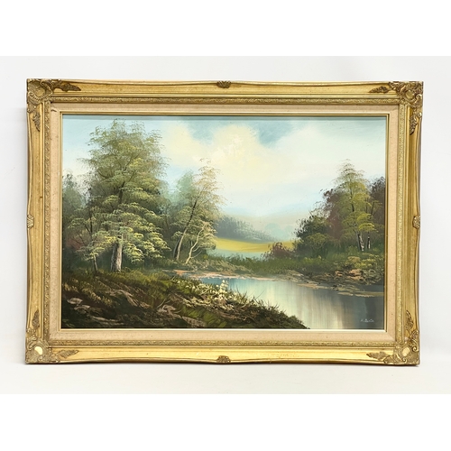 394 - An oil painting signed M. Burton. Painting measures 75x50cm. Frame 89x64cm