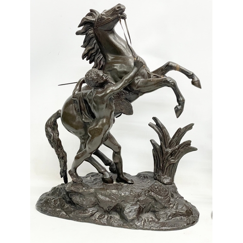 49 - A pair of large good quality late 19th century spelter Marly Horses. 42x22x52cm