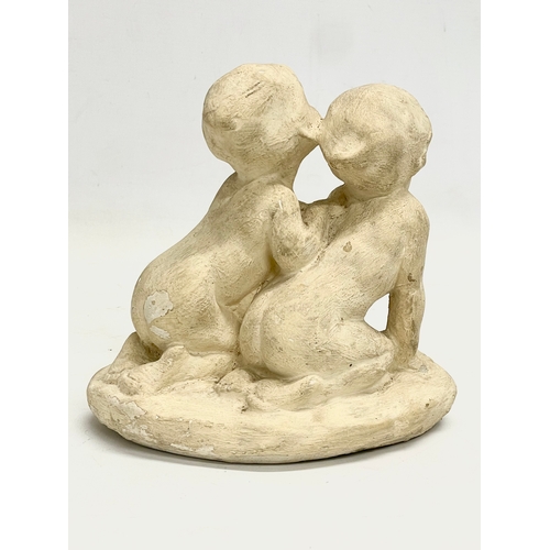 51 - A plaster figure attributed to Sophia Rosamund Praeger. The First Aeroplane. 16x16cm