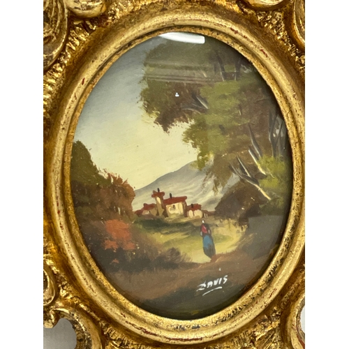 95 - 4 miniature Italian oil paintings in gilt frames. 12x19cm