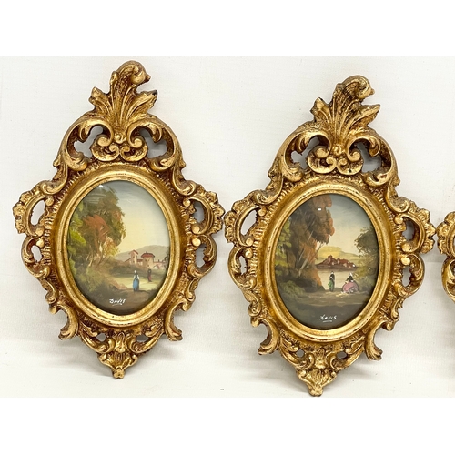 95 - 4 miniature Italian oil paintings in gilt frames. 12x19cm