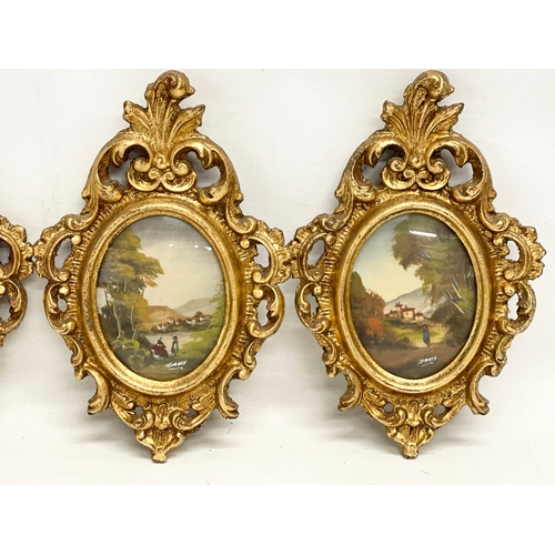 95 - 4 miniature Italian oil paintings in gilt frames. 12x19cm