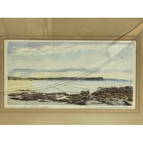 99 - A coloured engraving by Robert Cresswell Boak. Ballycastle. 26x14cm. Frame 41.5x33cm.