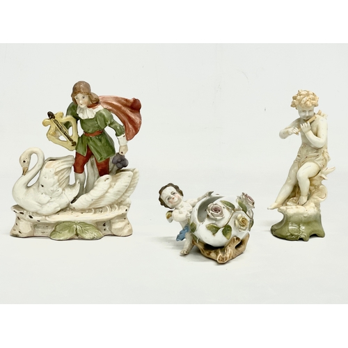 158 - 3 late 19th century continental porcelain figures. Largest 13x15cm